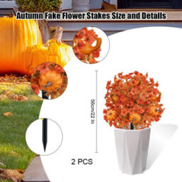 Amorly 2 Pcs Fall Pumpkin Artificial Flowers With Ground Stakes For Outdoor Autumn Fake Shrubs Bushes With Eucalyptus Leaves Pumpkin - thumbnail 2