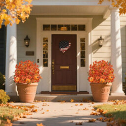 Amorly 2 Pcs Fall Pumpkin Artificial Flowers With Ground Stakes For Outdoor Autumn Fake Shrubs Bushes With Eucalyptus Leaves Pumpkin - thumbnail 3