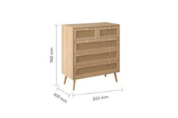 Brown Oak Chest Of 5 Drawers Rattan Mid Century Modern - thumbnail 9