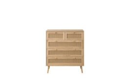 Brown Oak Chest Of 5 Drawers Rattan Mid Century Modern - thumbnail 8