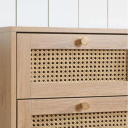 Brown Oak Chest Of 5 Drawers Rattan Mid Century Modern - thumbnail 5