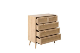 Brown Oak Chest Of 5 Drawers Rattan Mid Century Modern - thumbnail 7