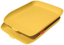Leitz Cosy Warm Yellow Plastic Home Office Desk Storage Organiser Rectangular Wide Open A4 Document Magazine Set Of 2 Letter Trays