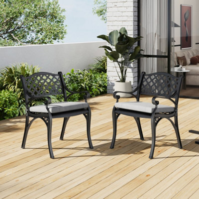Breeins Set Of 2 Black Vintage And Elegant Cast Aluminium Chairs With Seat Cushions Located In Garden Patio And Balcony - image 1