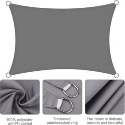 Waterproof Rectangular Sun Shade Sail 2 X 3 M 95% Uv Protection For Outdoor Patio Garden Balcony (Grey) - thumbnail 5