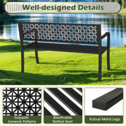 Gainoom 2-3-Person Outdoor Black Patio Bench 127Cm Garden Bench - thumbnail 7