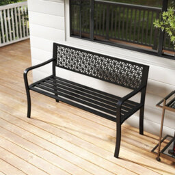 Gainoom 2-3-Person Outdoor Black Patio Bench 127Cm Garden Bench - thumbnail 3