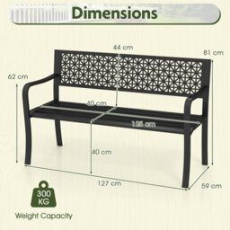 Gainoom 2-3-Person Outdoor Black Patio Bench 127Cm Garden Bench - thumbnail 2