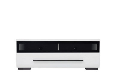Impact Furniture White Gloss Tv Cabinet Tv Unit Entertainment Stand Glass Drawer Black Rim Fever - image 1