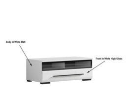 Impact Furniture White Gloss Tv Cabinet Tv Unit Entertainment Stand Glass Drawer Black Rim Fever - thumbnail 2