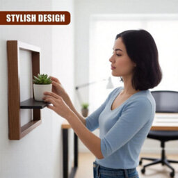 Wall Mounted Square Floating Shelf 3D Box Wood Picture Ledge Decorative Display - thumbnail 3