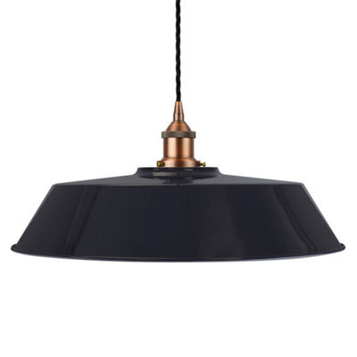 Navy Blue Large Chancery Painted Dome Pendant Light With Matt Antique Copper Lamp Holder And Black Twisted Cable - Se Home - image 1