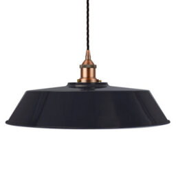 Navy Blue Large Chancery Painted Dome Pendant Light With Matt Antique Copper Lamp Holder And Black Twisted Cable - Se Home - thumbnail 1