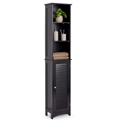 Vonhaus Tall Bathroom Cabinet, Black Bathroom Tallboy, Adjustable Shelves, Tall Bathroom Storage, 3 Internal & 3 Open Shelves - image 1