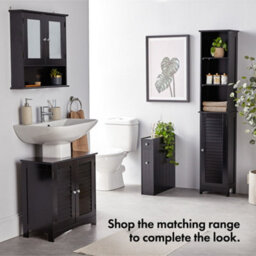 Vonhaus Tall Bathroom Cabinet, Black Bathroom Tallboy, Adjustable Shelves, Tall Bathroom Storage, 3 Internal & 3 Open Shelves - thumbnail 4