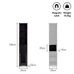 Vonhaus Tall Bathroom Cabinet, Black Bathroom Tallboy, Adjustable Shelves, Tall Bathroom Storage, 3 Internal & 3 Open Shelves - thumbnail 6