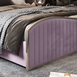Brixton Upholstered Soft Velvet Metal Pink Bed Frame - thumbnail 3