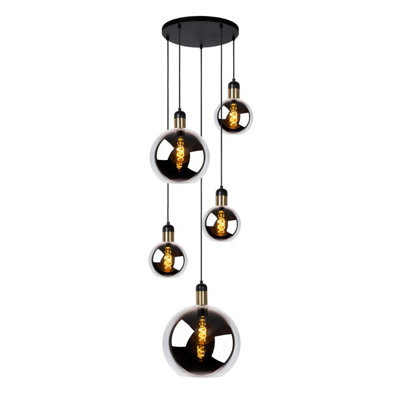 Lucide Julius Vintage Cluster Pendant Light - 5Xe27 - Smoke Grey - image 1