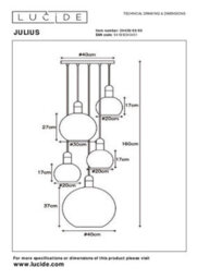 Lucide Julius Vintage Cluster Pendant Light - 5Xe27 - Smoke Grey - thumbnail 5