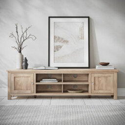 Farro Washed Oak 180Cm Extra Large Tv Unit - Fully Assembled - Painted With Oak Top By Roseland Furniture - thumbnail 2