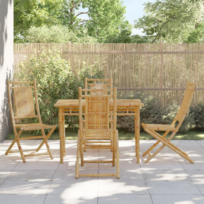 Walplus 5 Piece Garden Outdoor Dining Set Suitable For Backyard, Patio  Bamboo - Cushion Not Included - image 1