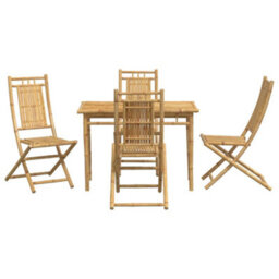 Walplus 5 Piece Garden Outdoor Dining Set Suitable For Backyard, Patio  Bamboo - Cushion Not Included - thumbnail 3