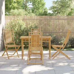 Walplus 5 Piece Garden Outdoor Dining Set Suitable For Backyard, Patio  Bamboo - Cushion Not Included - thumbnail 1