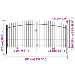 Walplus Black Double Door Fence Gate With Spear Top 400X225 Cm (Includes Keys) - thumbnail 6