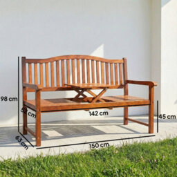Outsunny Wood Garden Loveseat Bench With Liftable Table, Cover, Light Brown - thumbnail 3