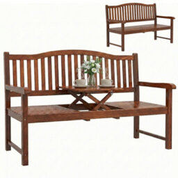 Outsunny Wood Garden Loveseat Bench With Liftable Table, Cover, Light Brown - thumbnail 2