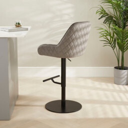 The Furniture Market Savoy Storm Grey Velvet Adjustable Bar Stool Black Painted Base Swivel 360 Diamond Quilted Back Kitchen & Bar Top Use - thumbnail 4
