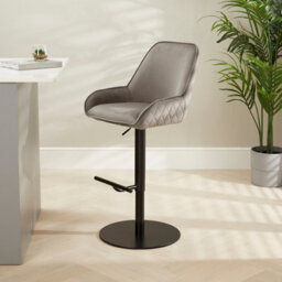 The Furniture Market Savoy Storm Grey Velvet Adjustable Bar Stool Black Painted Base Swivel 360 Diamond Quilted Back Kitchen & Bar Top Use - thumbnail 2