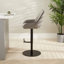 The Furniture Market Savoy Storm Grey Velvet Adjustable Bar Stool Black Painted Base Swivel 360 Diamond Quilted Back Kitchen & Bar Top Use - thumbnail 3