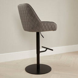 The Furniture Market Savoy Storm Grey Velvet Adjustable Bar Stool Black Painted Base Swivel 360 Diamond Quilted Back Kitchen & Bar Top Use - thumbnail 8
