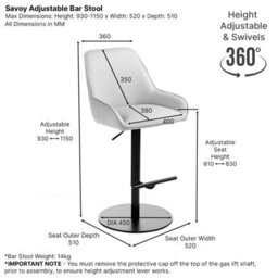 The Furniture Market Savoy Storm Grey Velvet Adjustable Bar Stool Black Painted Base Swivel 360 Diamond Quilted Back Kitchen & Bar Top Use - thumbnail 9