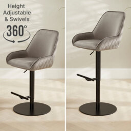 The Furniture Market Savoy Storm Grey Velvet Adjustable Bar Stool Black Painted Base Swivel 360 Diamond Quilted Back Kitchen & Bar Top Use - thumbnail 7