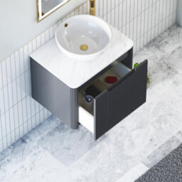 Royal Bathrooms Avenza 600mm Matt Obsidian Black Wall Hung Bathroom Countertop Vanity Unit 1 Drawer With Breeze Basin - thumbnail 5