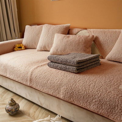 Living And Home Camel Lambswool Style Non Slip Faux Plush Sofa Cover Pack Of 1 70Cm W X 70Cm D - image 1