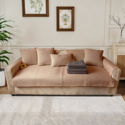 Living And Home Camel Lambswool Style Non Slip Faux Plush Sofa Cover Pack Of 1 70Cm W X 70Cm D - thumbnail 2