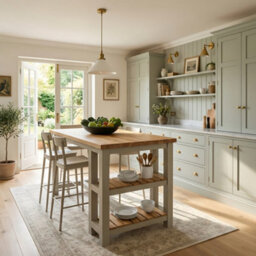 L90Xw72Cm Huxley Solid Oak Top Kitchen Island / Breakfast Bar / Grey Painted - thumbnail 1