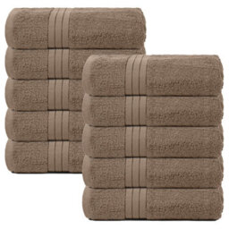 Ohs 10 Pack Of 100% Cotton Bath Towel, 70 X 115Cm - Mocha - thumbnail 1