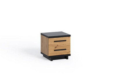 Arte Ines 08 Chic Bedside Table - Oak Artisan With Dual Drawers - W450mm X H460mm X D400mm - image 1