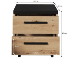 Arte Ines 08 Chic Bedside Table - Oak Artisan With Dual Drawers - W450mm X H460mm X D400mm - thumbnail 3