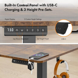 Vonhaus Electric Standing Desk, Height Adjustable Sit Stand Desk, 3 Height Preset Technology, 140X60Cm, Dark Wood Walnut Effect - thumbnail 7