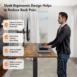 Vonhaus Electric Standing Desk, Height Adjustable Sit Stand Desk, 3 Height Preset Technology, 140X60Cm, Dark Wood Walnut Effect - thumbnail 3