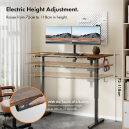 Vonhaus Electric Standing Desk, Height Adjustable Sit Stand Desk, 3 Height Preset Technology, 140X60Cm, Dark Wood Walnut Effect - thumbnail 4
