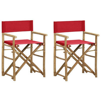 Berkfield Folding Director's Chairs 2 Pcs Red Bamboo And Fabric - image 1