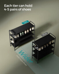 LEDREM Shoe Rack, 4-Tier Shoe Organiser, Fabric Shoe Shelf Storage With 4 Hooks, Holds Up To 20 Pairs Of Shoes,ink Black - thumbnail 5