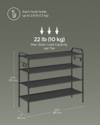 LEDREM Shoe Rack, 4-Tier Shoe Organiser, Fabric Shoe Shelf Storage With 4 Hooks, Holds Up To 20 Pairs Of Shoes,ink Black - thumbnail 7