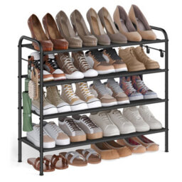 LEDREM Shoe Rack, 4-Tier Shoe Organiser, Fabric Shoe Shelf Storage With 4 Hooks, Holds Up To 20 Pairs Of Shoes,ink Black - thumbnail 3